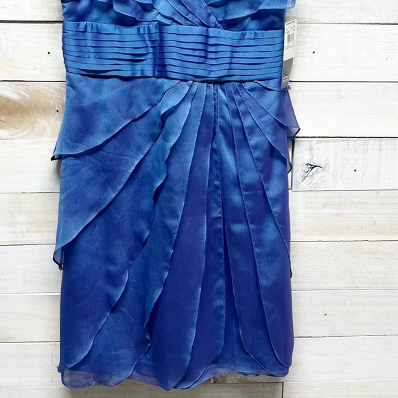 Adrianna Papell Dress Womens 8P Blue Tiered Layered Sleeveless V Neck Cocktail - Picture 3 of 13
